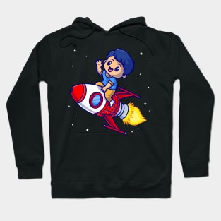 Cute Boy Riding Rocket In Space Cartoon Hoodie